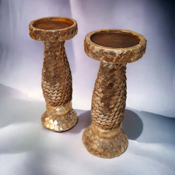 RARE Capiz Shell Candle Stands - Set of 2 - Picture 5 of 8